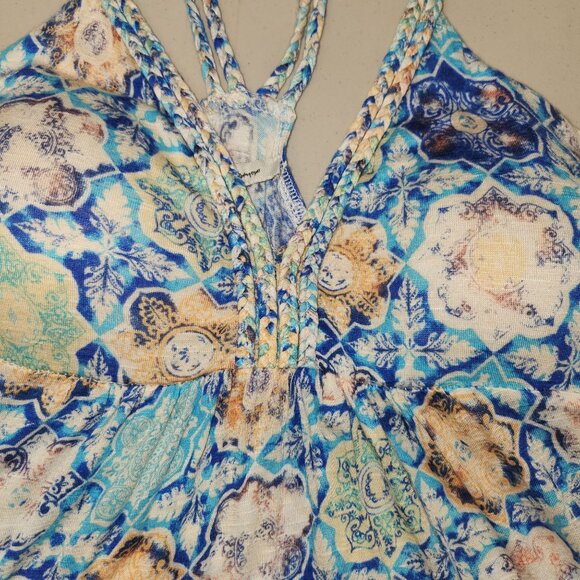 American Rag Blue & Multicolor Boho Halter Top L 4175 - Picture 3 of 9